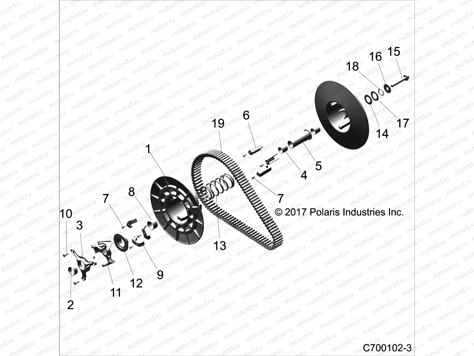 DRIVE TRAIN | DRIVE TRAIN, SECONDARY CLUTCH - Z18VGE99AK/AW/BK/BW (C700102-3)