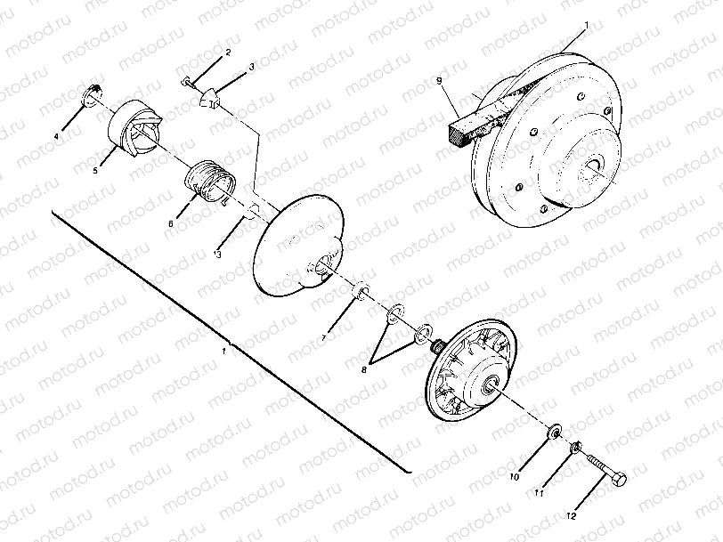 DRIVEN CLUTCH ASSEMBLY  250 4X4 (4919791979029A) | DRIVEN CLUTCH ASSEMBLY  250 4X4 (4919791979029A)