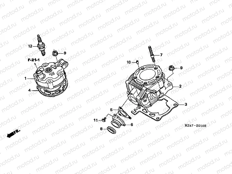 E-1-2 CYLINDER / CYLINDER HEAD (CR125R5-7)