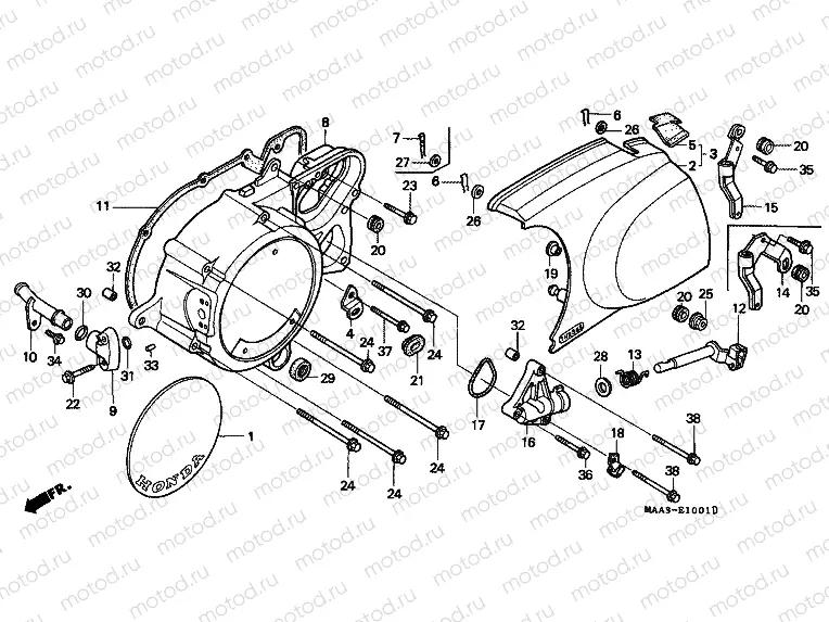 E-10-1 LEFT CRANKSHAFT COVER (VT1100CV / CW / C2)