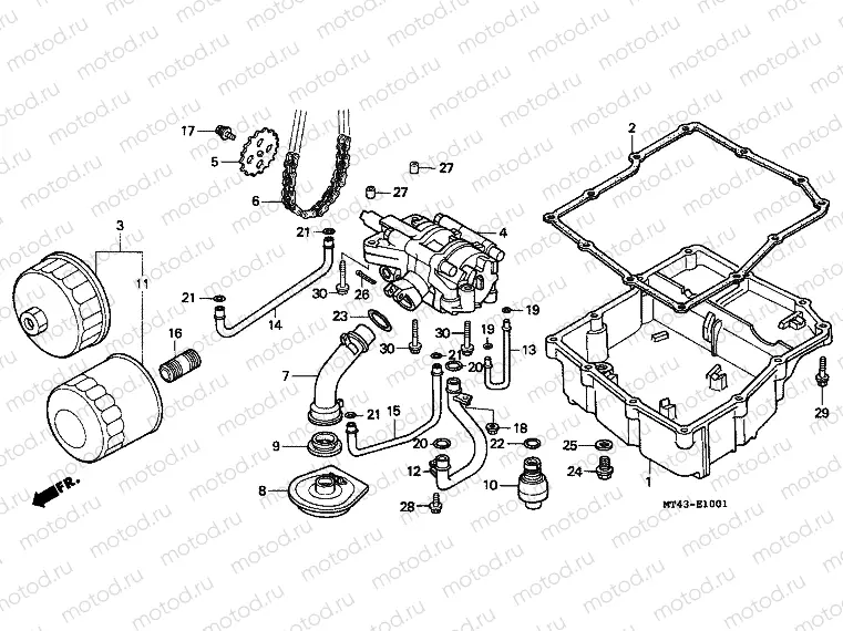 E-10-1 OIL FILTER / OIL PUMP (VFR750FR / FS / FT / FV)