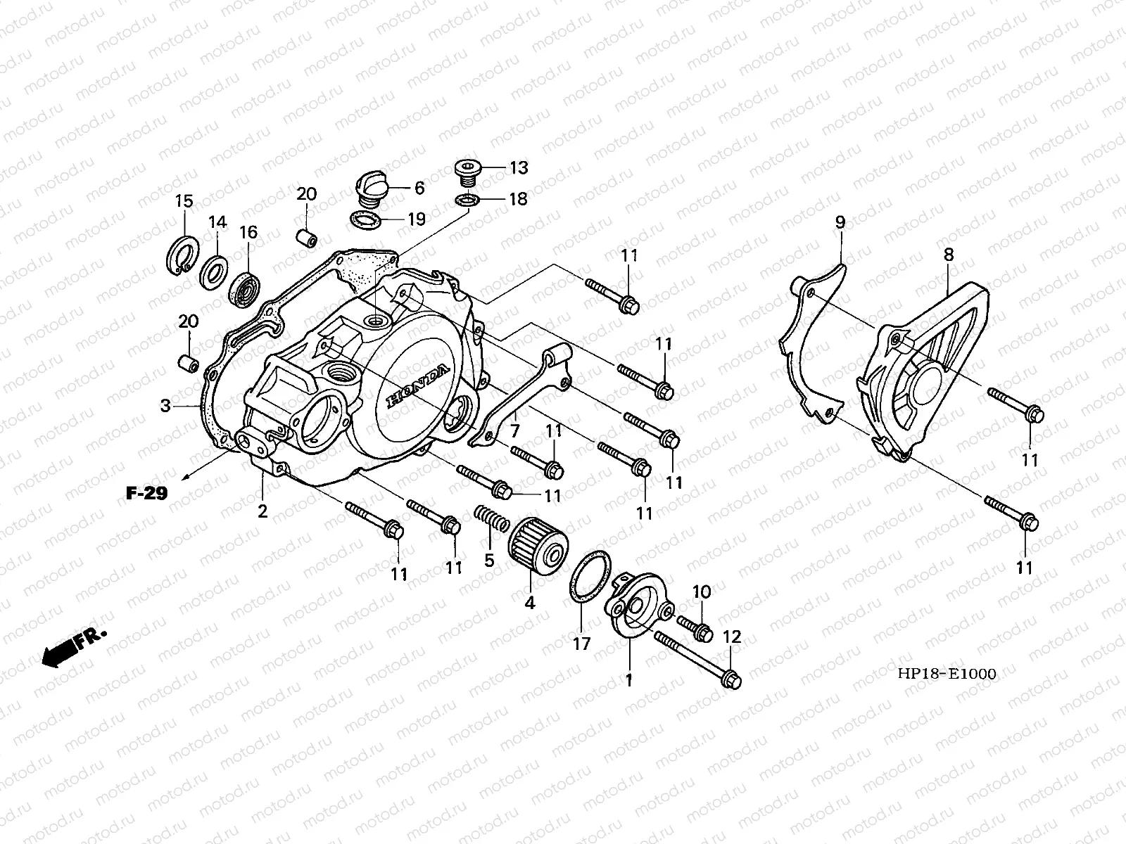 E-10 L. CRANKCASE COVER (TRX450R4,5)