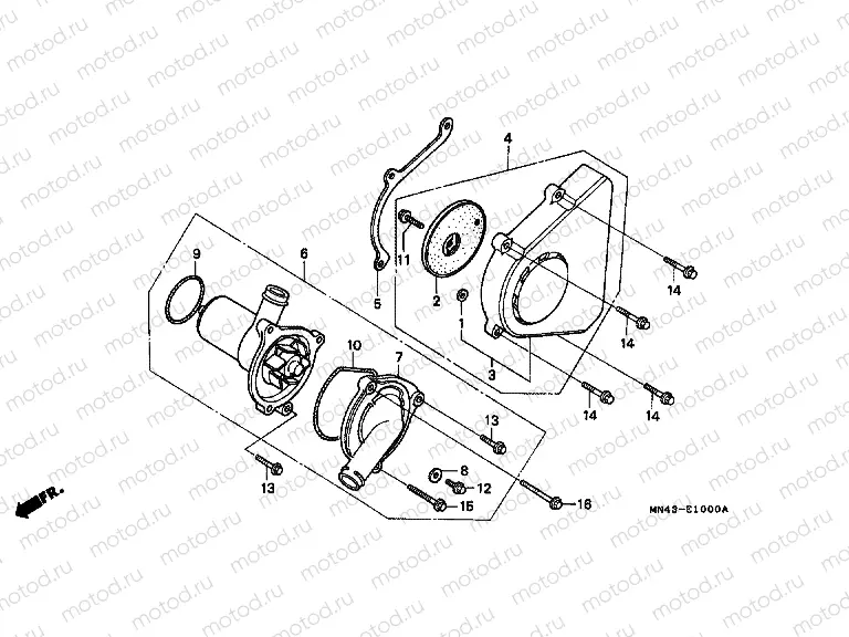 E-10 LEFT REAR COVER / WATER PUMP