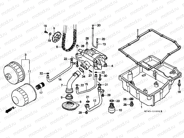 E-10 OIL FILTER / OIL PUMP (VFR750FL / FM / FN / FP)