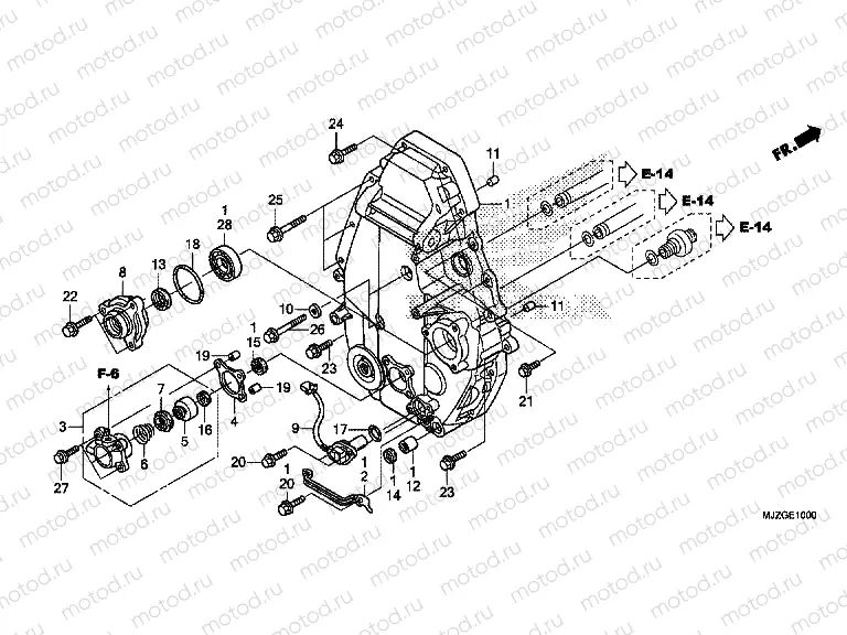 E-10 REAR CRANKCASE COVER / CLUTCH SLAVE CYLINDER