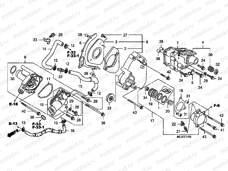 E-11 LEFT REAR COVER / WATER PUMP