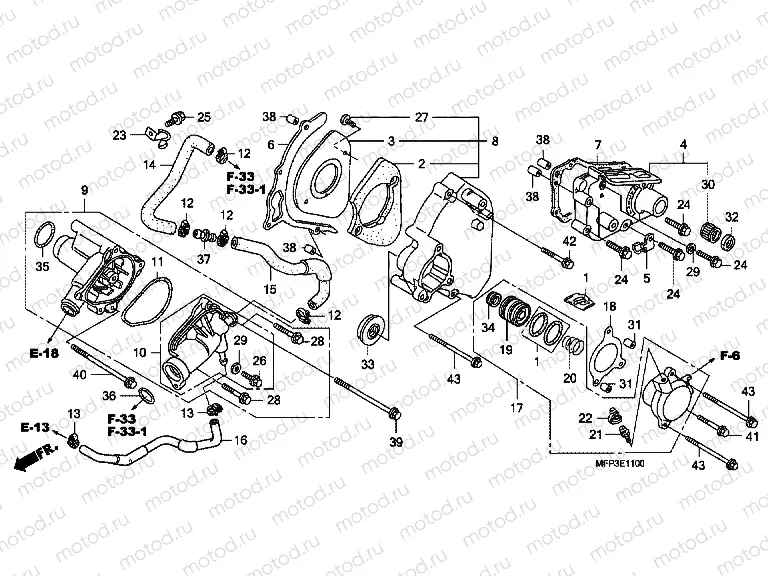 E-11 LEFT REAR COVER / WATER PUMP