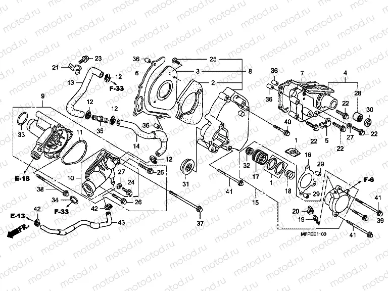 E-11 LEFT REAR COVER / WATER PUMP