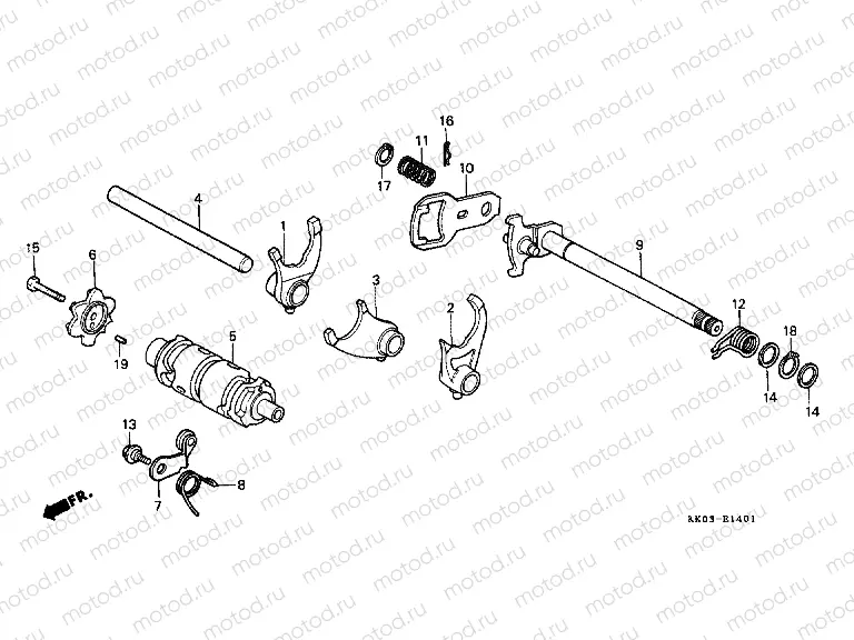 E-14-1 TRANSMISSION DRUM / CLUTCH FORK (2)