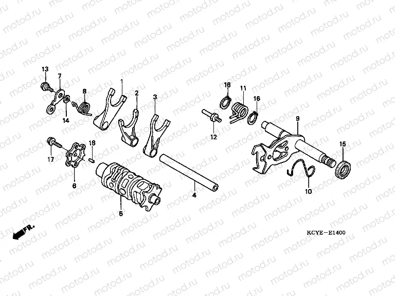 E-14 TRANSMISSION DRUM / CLUTCH FORK