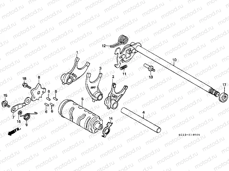 E-14 TRANSMISSION DRUM / CLUTCH FORK