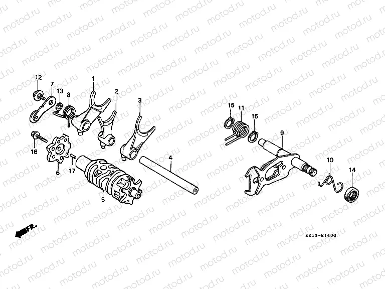 E-14 TRANSMISSION DRUM / CLUTCH FORK