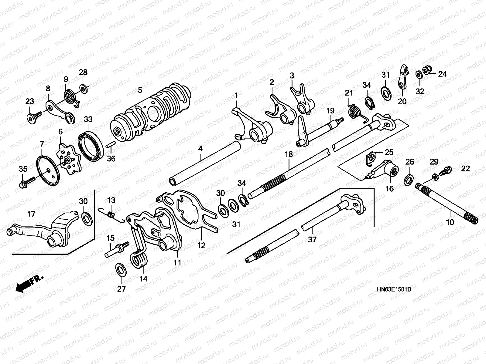 E-15-1 GEARSHIFT DRUM (TRX250EX3 / 4/5/6/7/8)