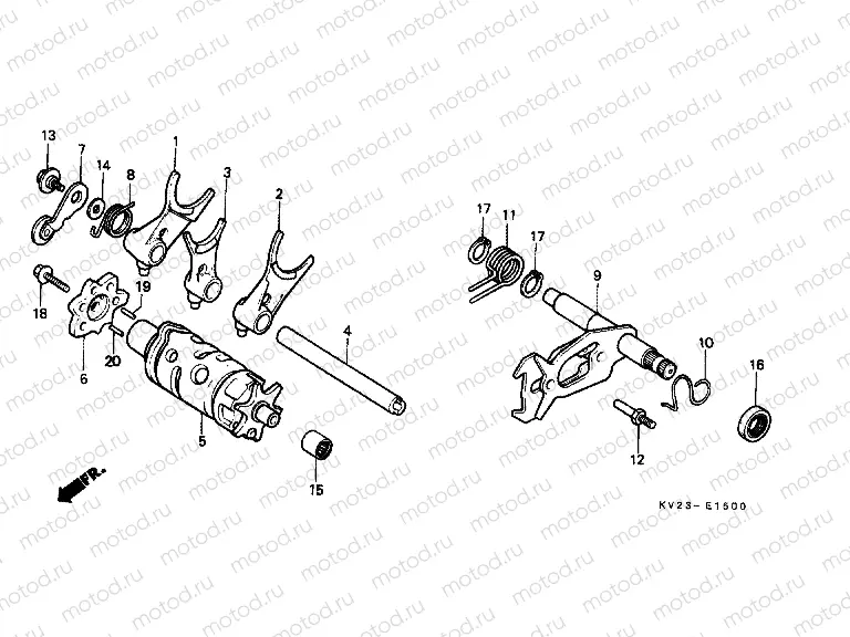 E-15 TRANSMISSION DRUM / CLUTCH FORK