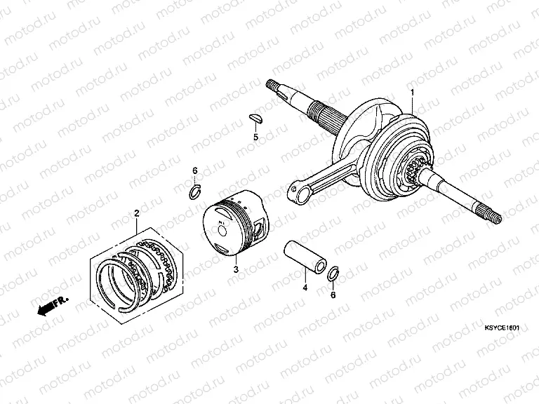 E-16-1 CRANKSHAFT / PISTON (SC125A)