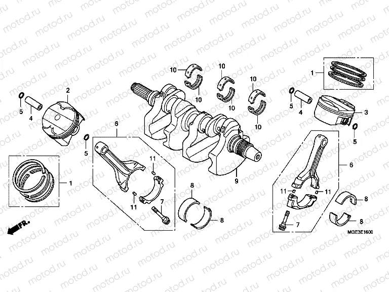 E-16 CRANKSHAFT / PISTON