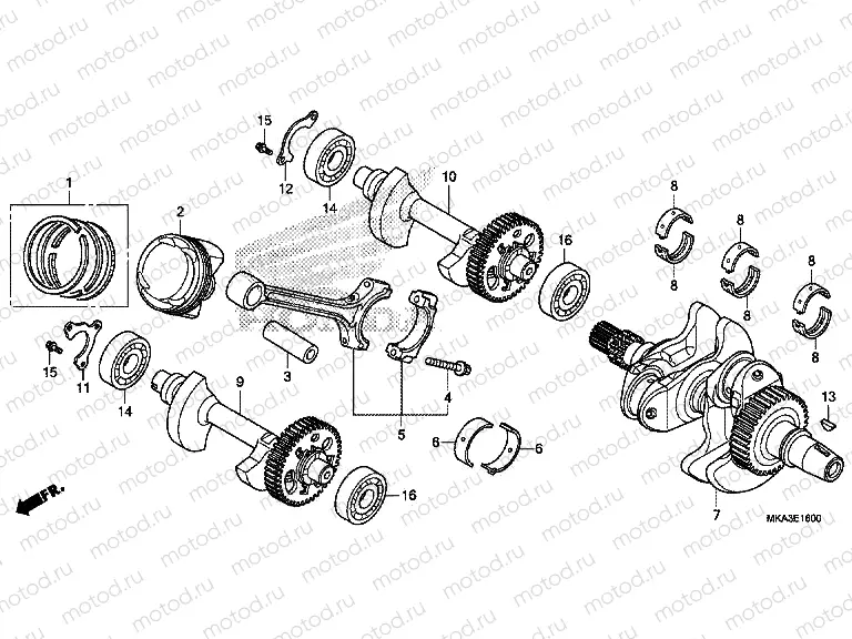 E-16 CRANKSHAFT / PISTON