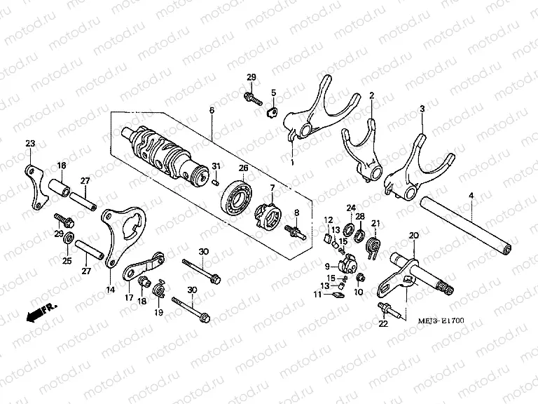 E-17 TRANSMISSION DRUM / GEAR SWITCH FORK