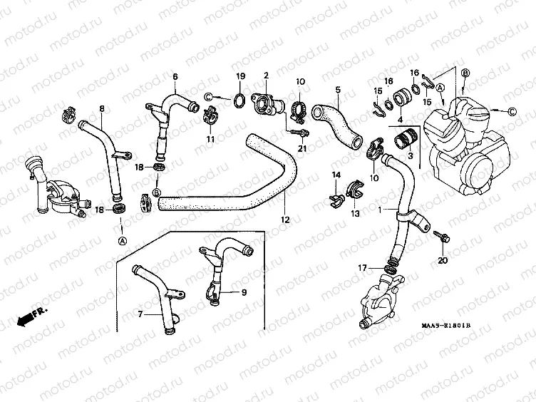E-18-1 WATER PIPE (VT1100CV / CW / C2)
