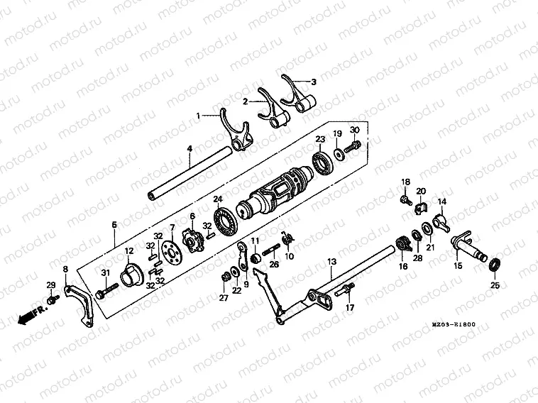 E-18 TRANSMISSION DRUM / CLUTCH FORK