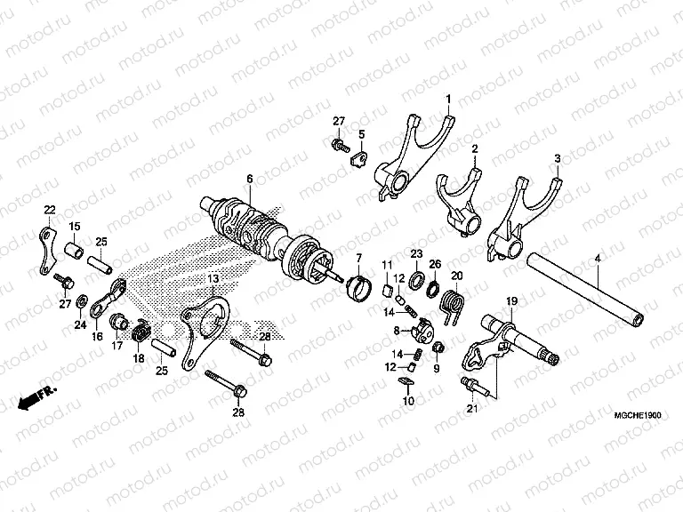 E-19 GEARSHIFT DRUM / GEARSHIFT FORK