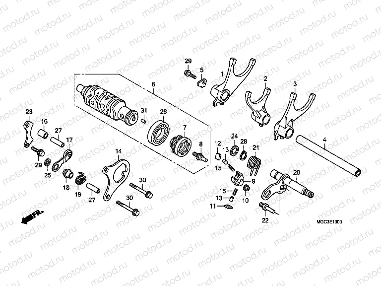 E-19 TRANSMISSION DRUM / GEAR SWITCH FORK