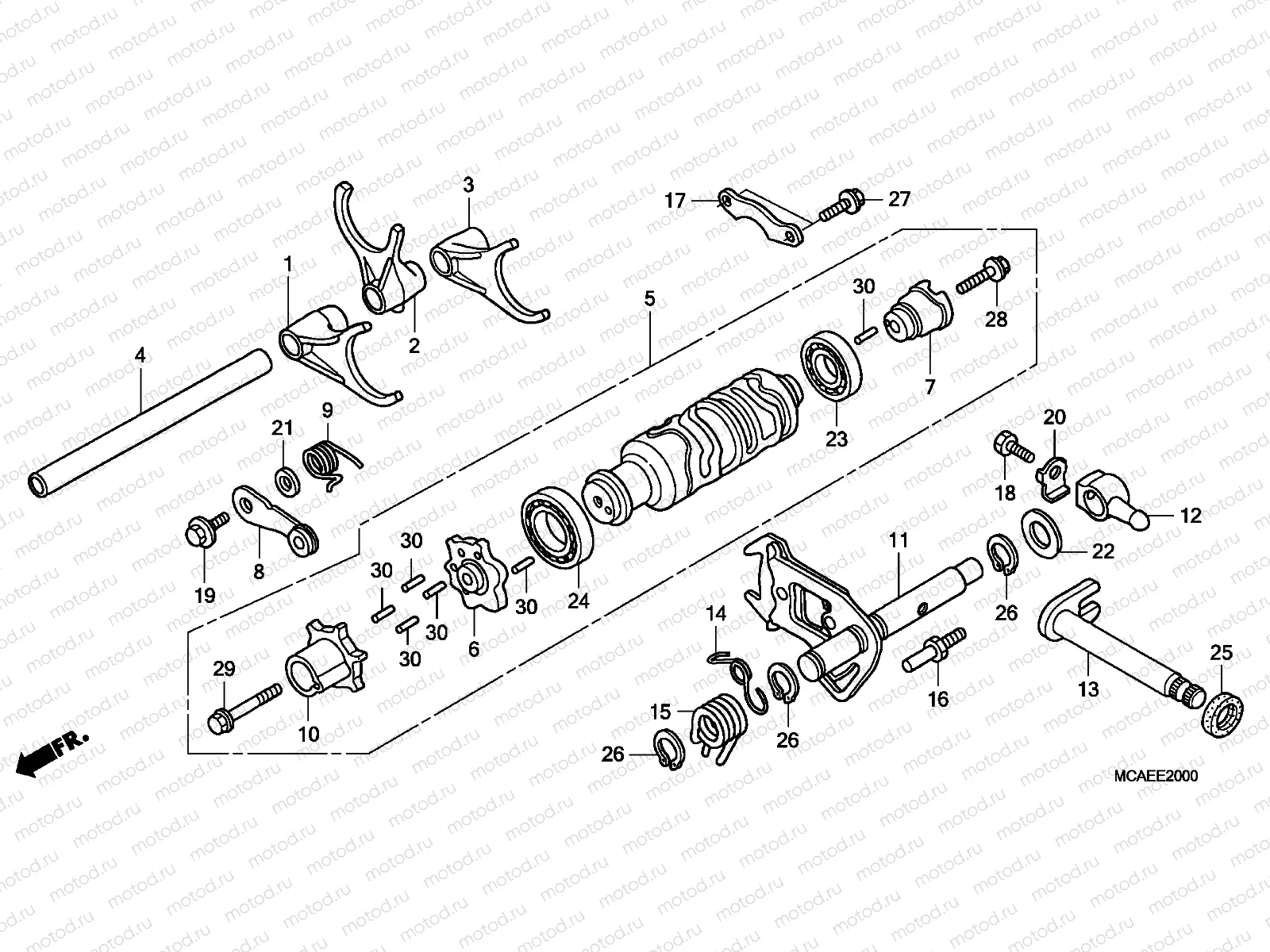 E-20 GEARSHIFT DRUM/SHIFT FORK