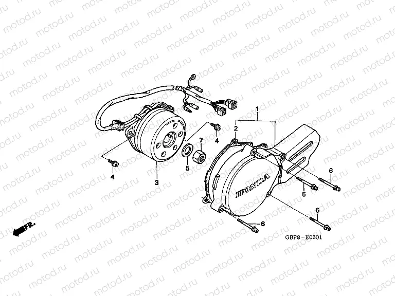 E-5-1 LEFT CRANKSHAFT COVER (CR85R5,6 / RB5,6)