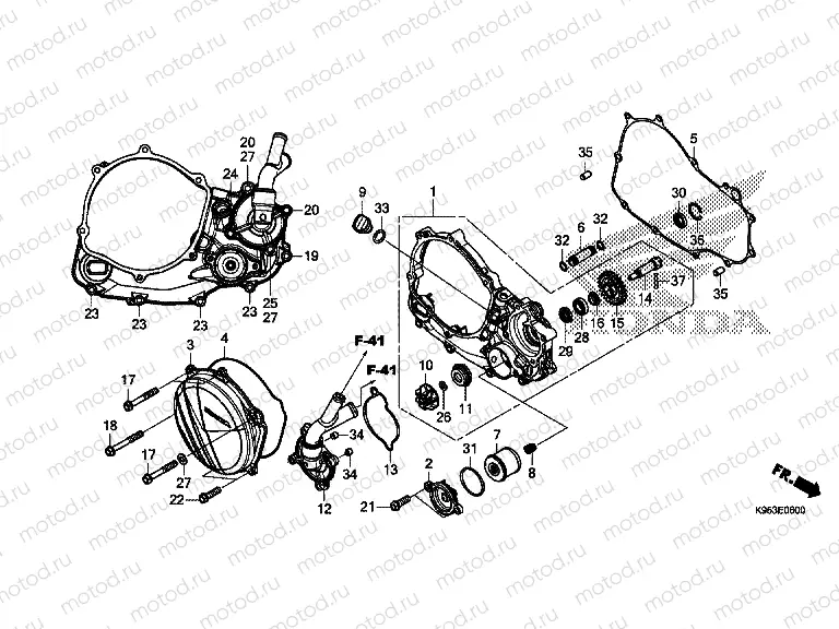 E-6 RIGHT CRANKCASE COVER & WATER PUMP