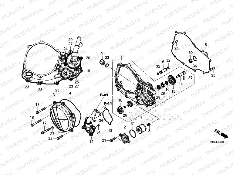 E-6 RIGHT CRANKCASE COVER & WATER PUMP