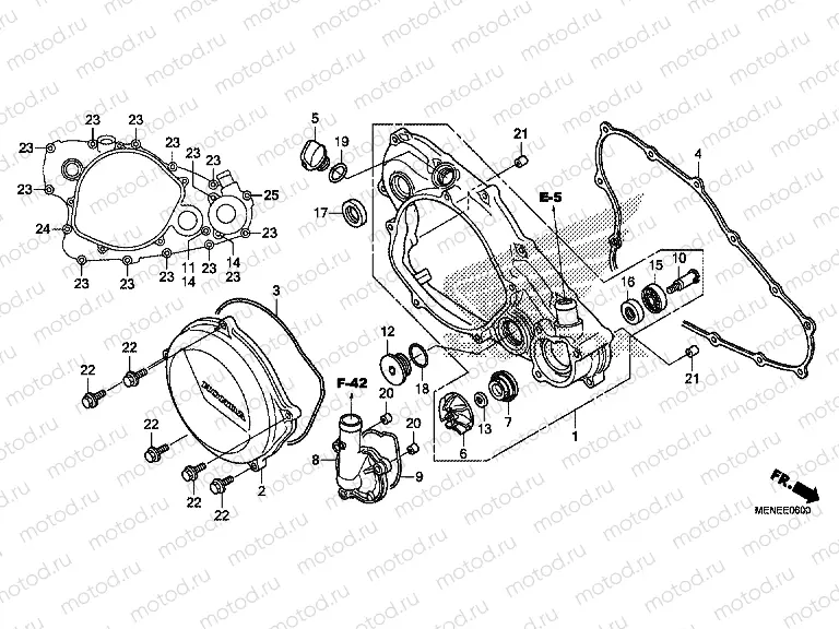 E-6 RIGHT CRANKSHAFT COVER / WATER PUMP