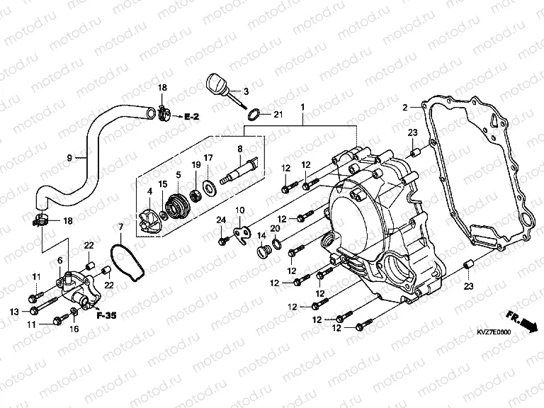 E-6 RIGHT CRANKSHAFT COVER / WATER PUMP