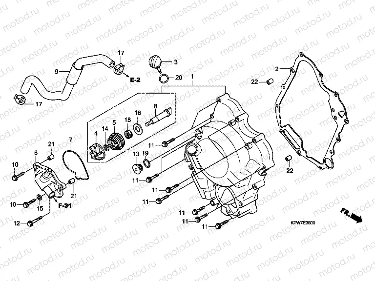 E-6 RIGHT CRANKSHAFT COVER / WATER PUMP