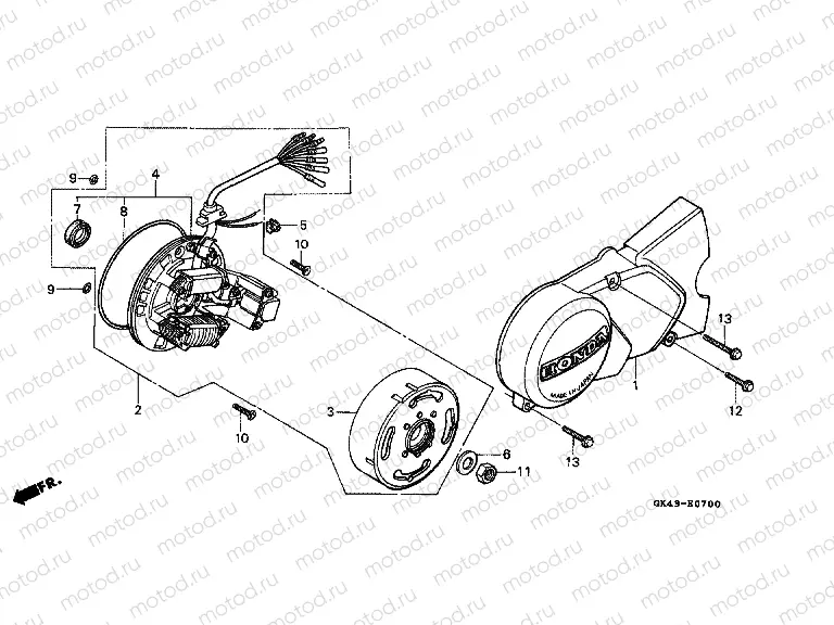 E-7 LEFT CRANKSHAFT COVER / GENERATOR (C50DF / G / DG / SN)