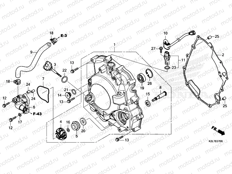 E-7 RIGHT CRANKCASE COVER & WATER PUMP