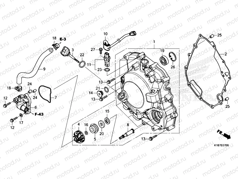 E-7 RIGHT CRANKCASE COVER & WATER PUMP