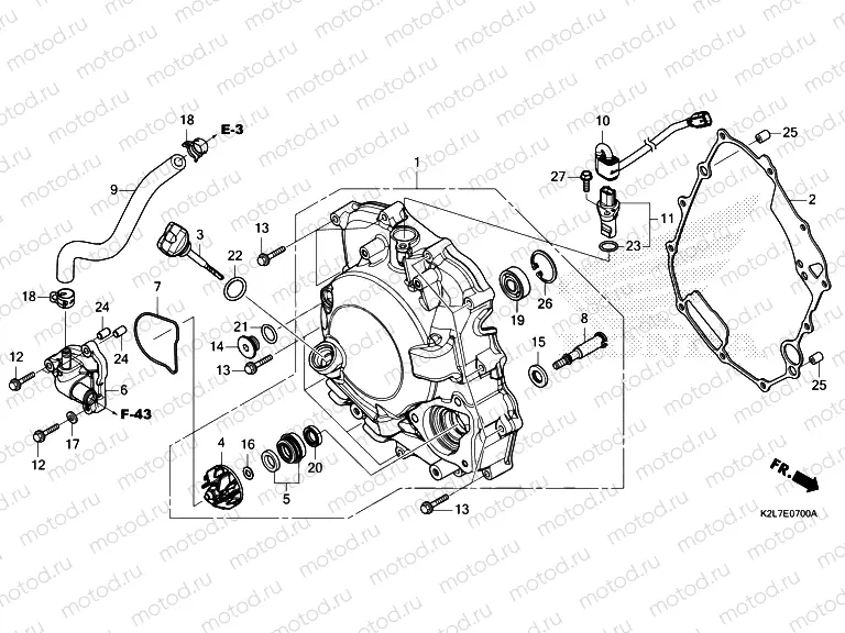 E-7 RIGHT CRANKCASE COVER/WATER PUMP