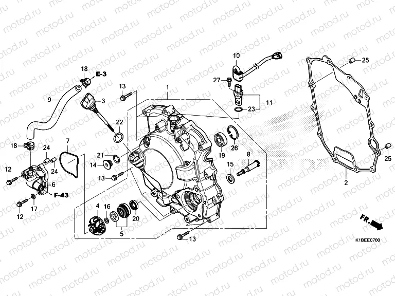 E-7 RIGHT CRANKCASE COVER/WATER PUMP