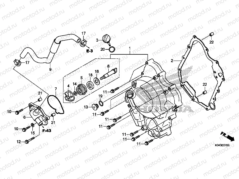 E-7 RIGHT CRANKSHAFT COVER / WATER PUMP