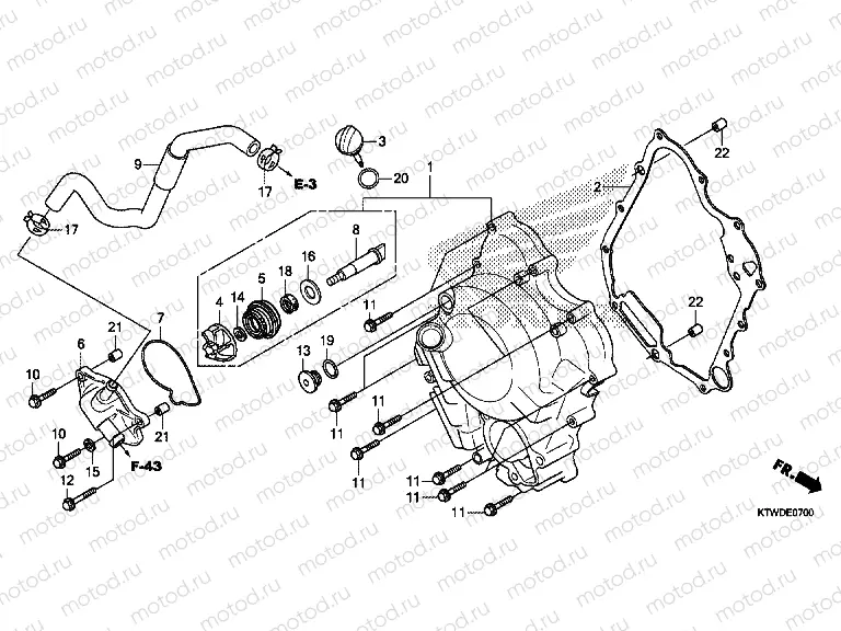 E-7 RIGHT CRANKSHAFT COVER / WATER PUMP