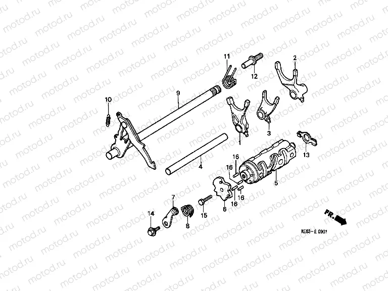E-9-1 TRANSMISSION DRUM / CLUTCH FORK (E / U)