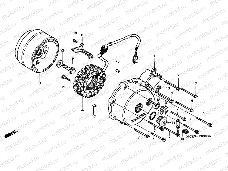 E-9 LEFT CRANKSHAFT COVER / GENERATOR