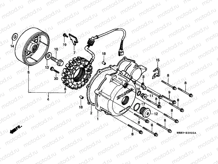 E-9 LEFT CRANKSHAFT COVER / GENERATOR