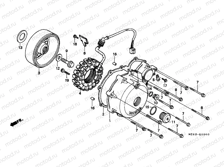 E-9 LEFT CRANKSHAFT COVER / GENERATOR