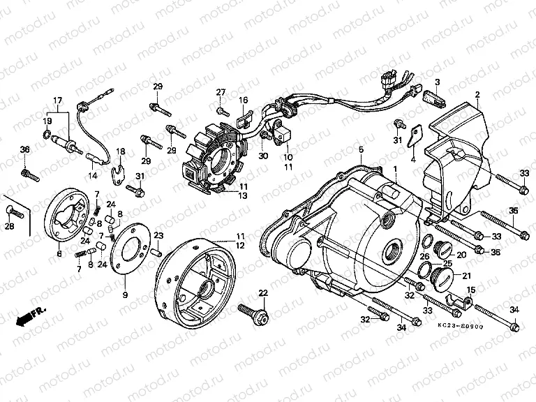 E-9 LEFT CRANKSHAFT COVER / GENERATOR