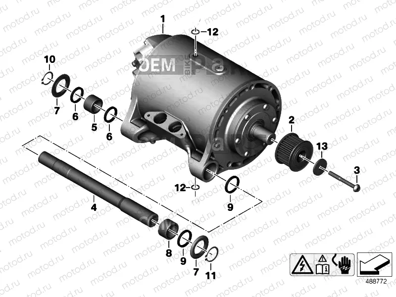 Electric motor with swing arm bearing