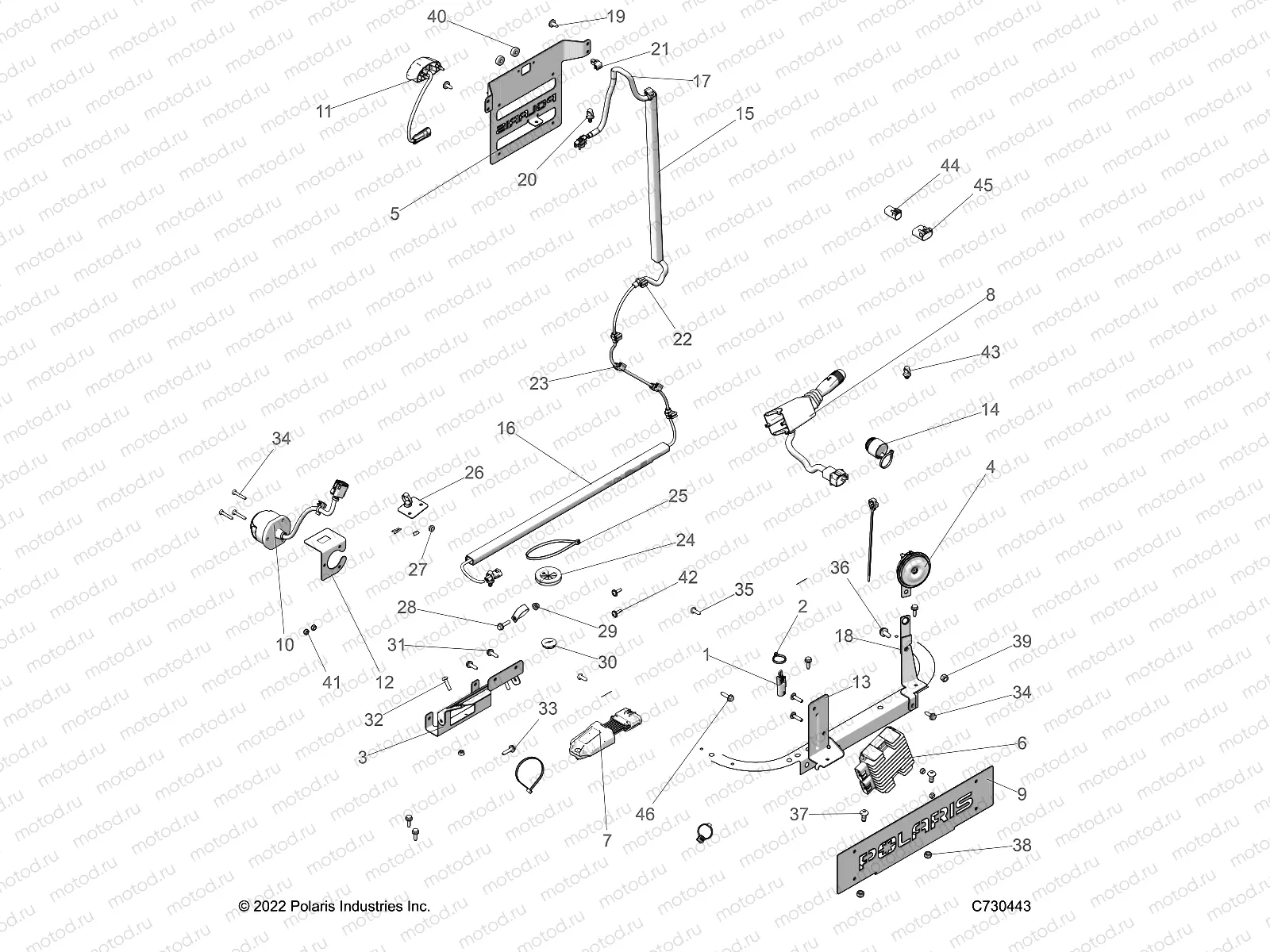ELECTRICAL | ELECTRICAL, WIRE HARNESS COMPONANTS, AND LICENSE PLATES  - R23MAA57F1/SC9/CK/F1/F9 (C730443)