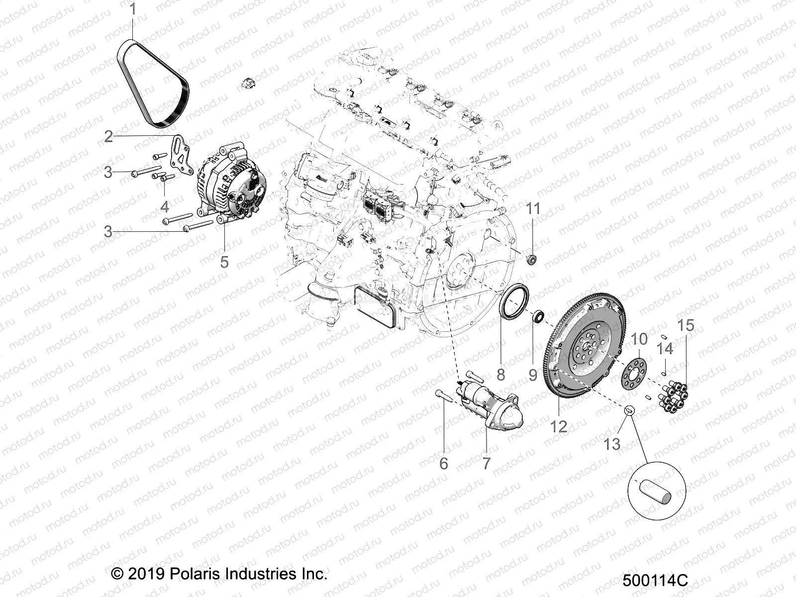ENGINE | ENGINE, ALTERNATOR, FLYWHEEL, and STARTER - T21AAPHD/RHB/SHD/THD ALL OPTIONS (500114C)