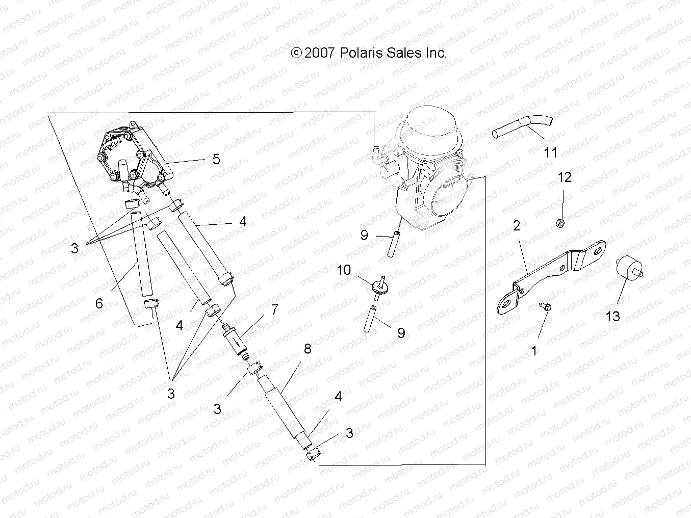 ENGINE | ENGINE, CARBURETOR MOUNTING and FUEL PUMP and LINES - A09BA50FA (49ATVCARBBRKT08SCRAM)