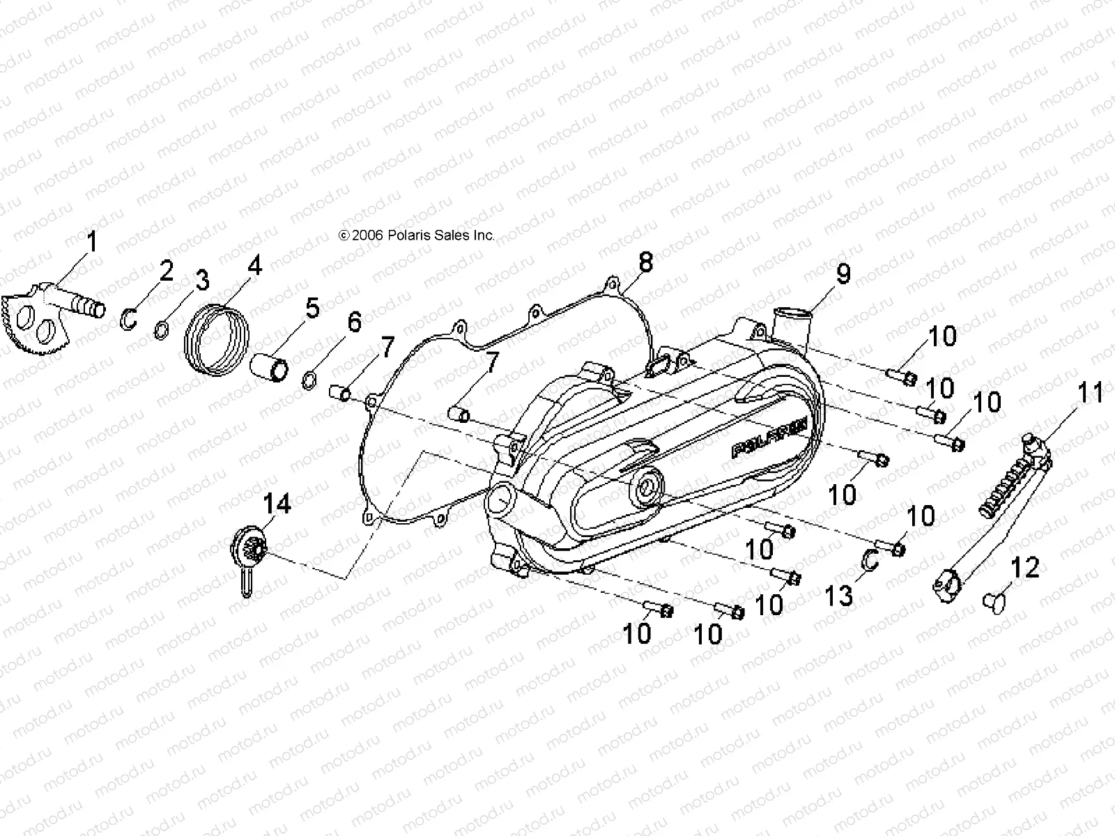 ENGINE | ENGINE, CLUTCH COVER and KICK START - A13KA05AD/AF (49ATVCRANKCASECVRLH09OUT50)